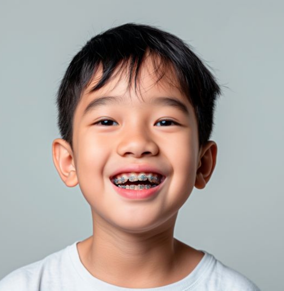 Smiling young boy with braces